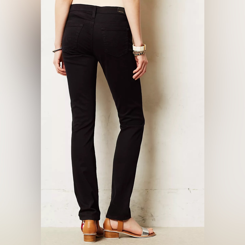 Ag Adriano Goldschmied | Anthro | Stevie Slim Straight | Black Sateen | 25r
